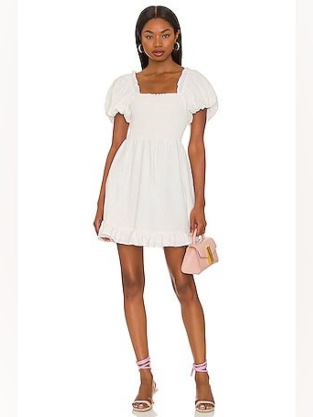 Show Me Your MuMu White Puff-Sleeve Square-Neck Mini Dress